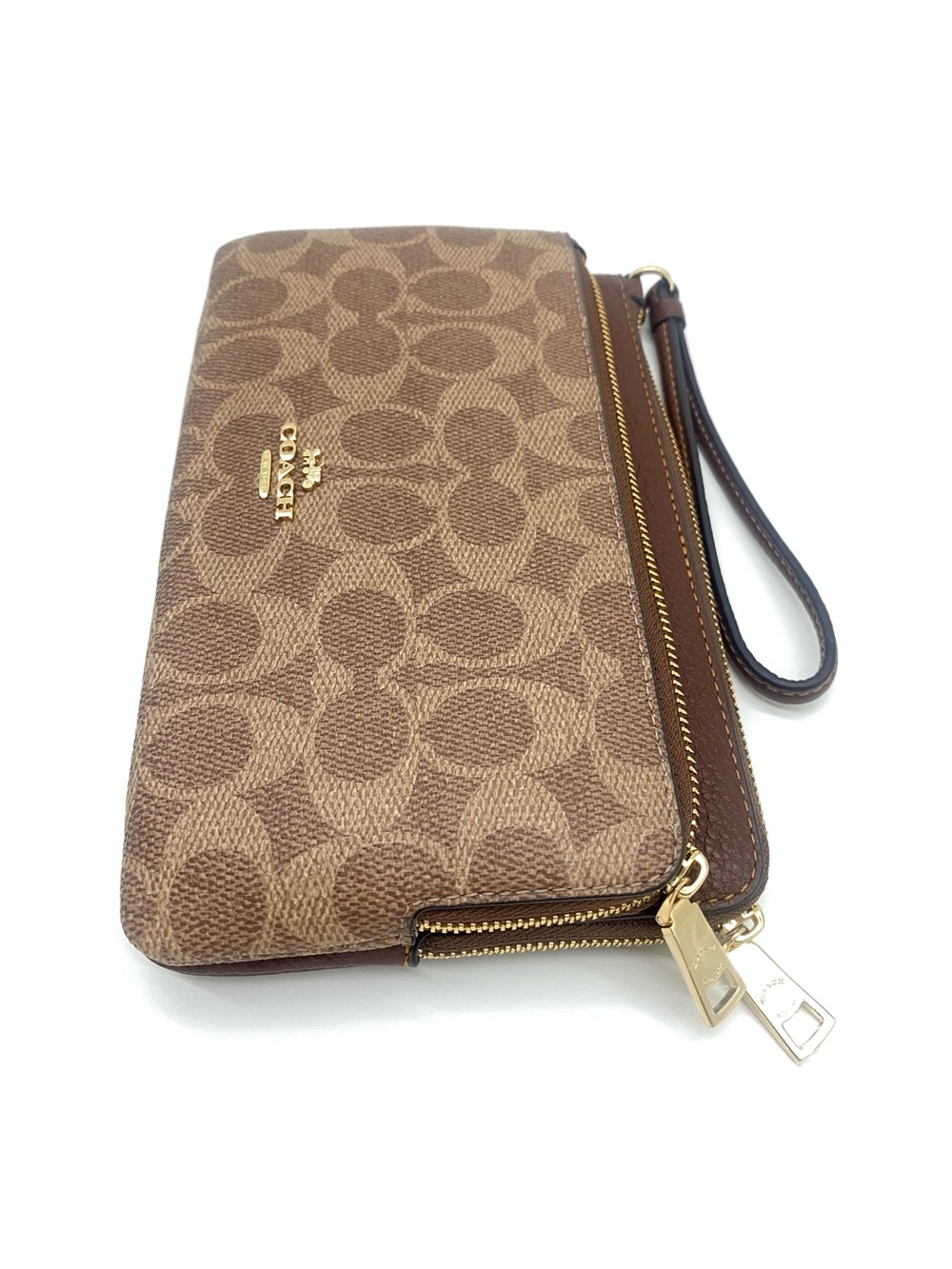 Coach Signature Tan Wristlet Clutch